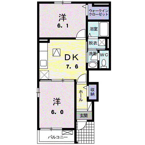 ガーデニア I(2DK/1階)の間取り写真
