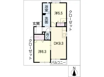 エクレール・マーヤB棟(2DK/2階)の間取り写真