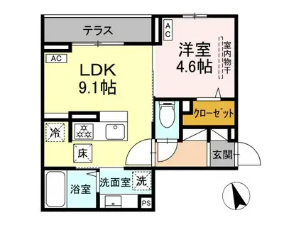 アセット-コート調布ヶ丘(1LDK/1階)の間取り写真