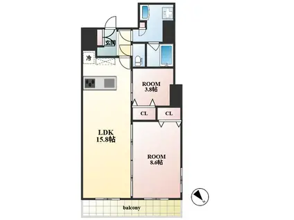 スプランディッド上野ノース(2LDK/3階)の間取り写真