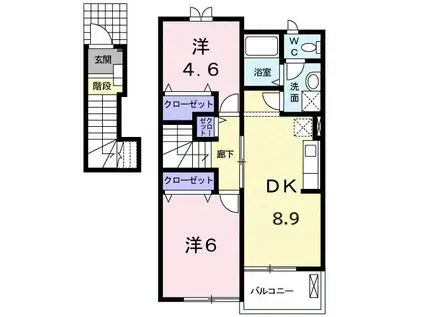 アンソレイエ(2DK/2階)の間取り写真