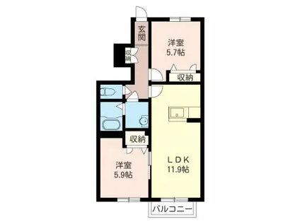 カンタービレ シャーメゾン(2LDK/1階)の間取り写真