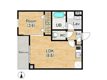 ジーメゾン清洲グレイス(1LDK/1階)の間取り写真