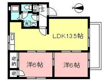 リバービュー武蔵野(2LDK/2階)の間取り写真