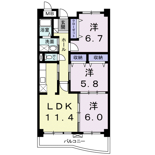 グランデ城南(3LDK/1階)の間取り写真