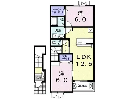 フィオーレ ルーナ ヴェント(2LDK/2階)の間取り写真