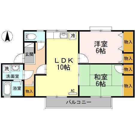 ラポール宮内 C棟(2LDK/1階)の間取り写真