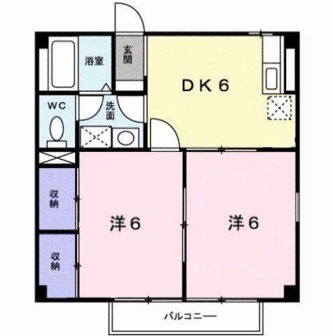 クレセント(2DK/2階)の間取り写真