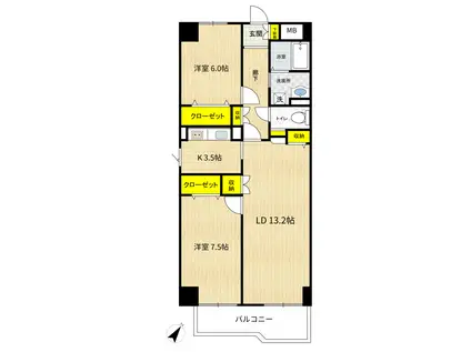 グランペール王子(2LDK/10階)の間取り写真