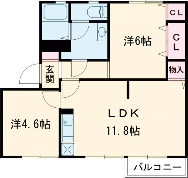シャトル新田 A棟(2LDK/2階)の間取り写真