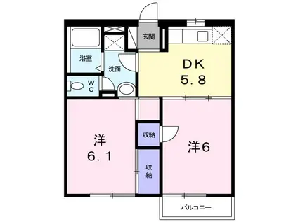 グリンピア古都A(2K/2階)の間取り写真