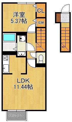 ジェントル篠崎(1LDK/2階)の間取り写真