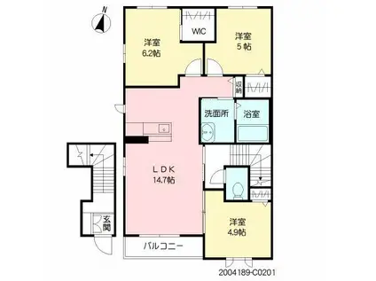 シャンティ C棟(3LDK/2階)の間取り写真