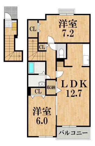 メープルコートI(2LDK/2階)の間取り写真