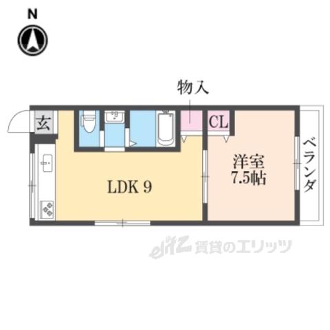 シャンテ―香里ケ丘3(1LDK/4階)の間取り写真