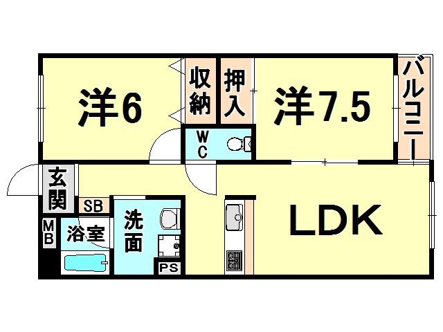 アジュール塚口(2LDK/3階)の間取り写真