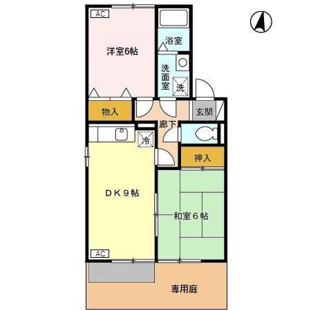 ロイヤルタウン白山B棟(2DK/1階)の間取り写真