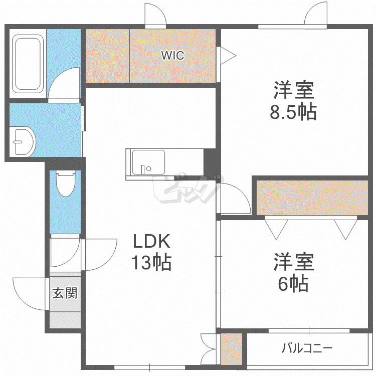 ディチャタウンA2(2LDK/2階)の間取り写真