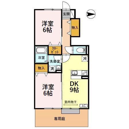 富山地鉄本線 越中荏原駅 徒歩26分 2階建 築14年(2DK/1階)の間取り写真