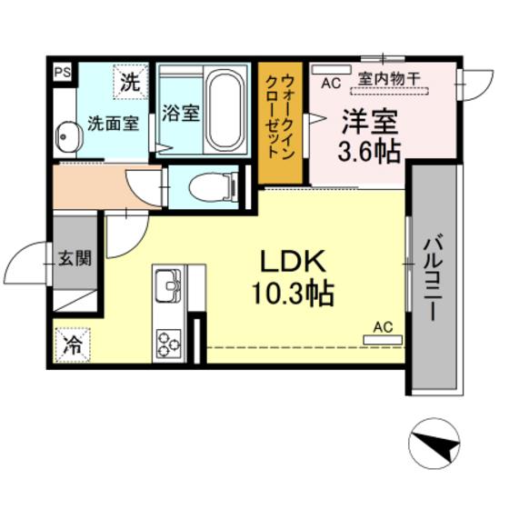 D-ROOMメゾン空港通(1LDK/3階)の間取り写真