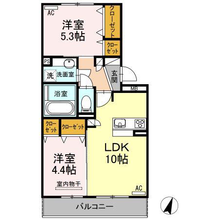 ハイムセラ菊陽 A(2LDK/3階)の間取り写真