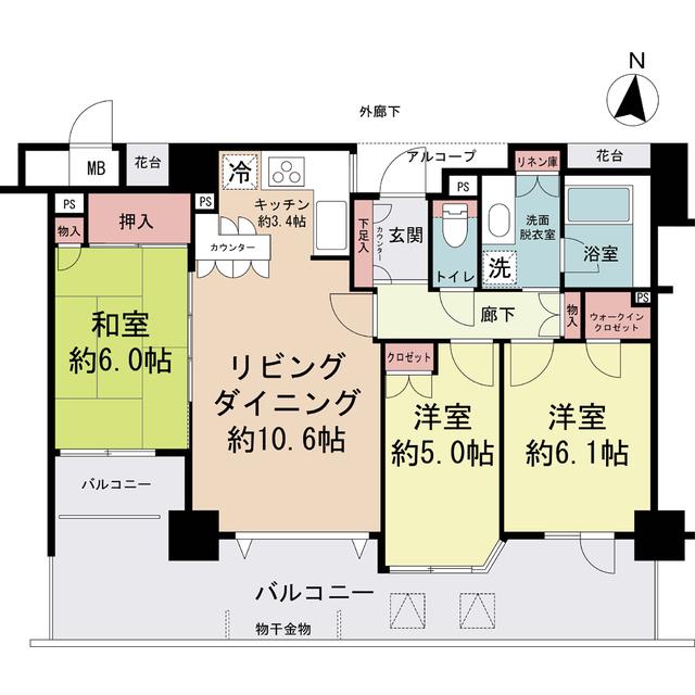 モアグランデ浦和仲町(3LDK/2階)の間取り写真