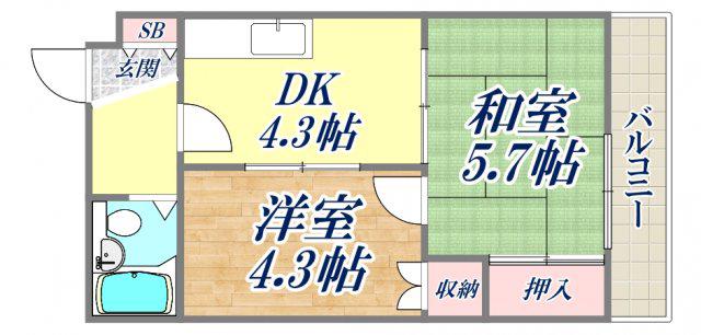 サンパレス21瓦林光マンション(2DK/3階)の間取り写真