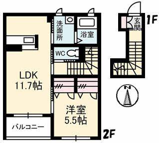 シャーメゾン ウイングスター(1LDK/2階)の間取り写真