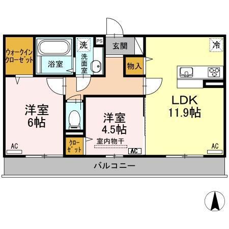 ヴィレッタ A棟(2LDK/1階)の間取り写真