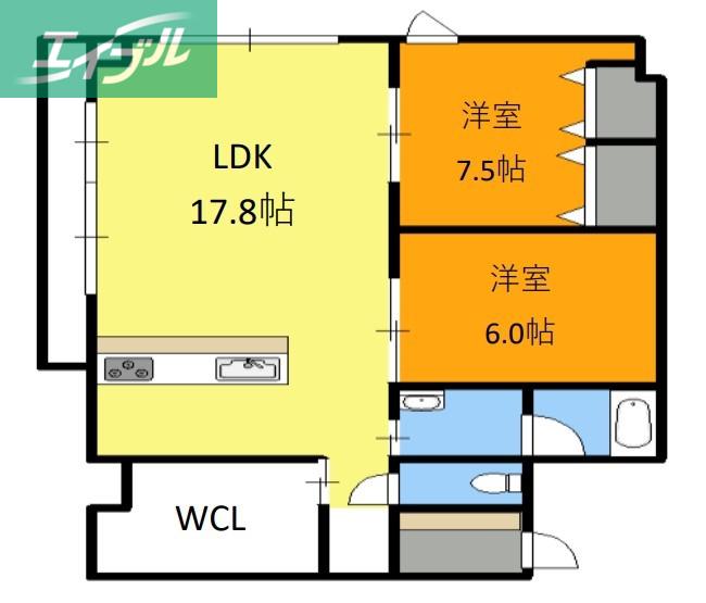 ベンハウス西川緑道公園(2LDK/5階)の間取り写真