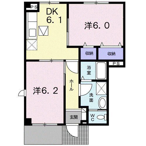 ヴィラ・ド・フルールB(2DK/1階)の間取り写真