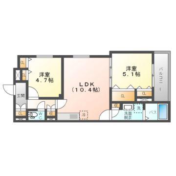 フォレストクリエオーレ城垣町壱番館(2LDK/2階)の間取り写真
