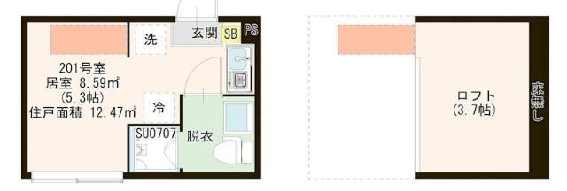 ハレテラス平和台(ワンルーム/2階)の間取り写真