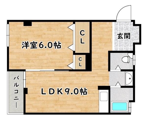 江本ビル(1LDK/2階)の間取り写真