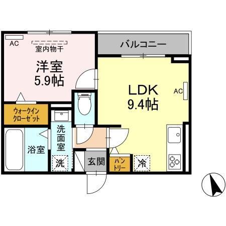名鉄瀬戸線 矢田駅(愛知) 徒歩2分 3階建 築3年(1LDK/2階)の間取り写真