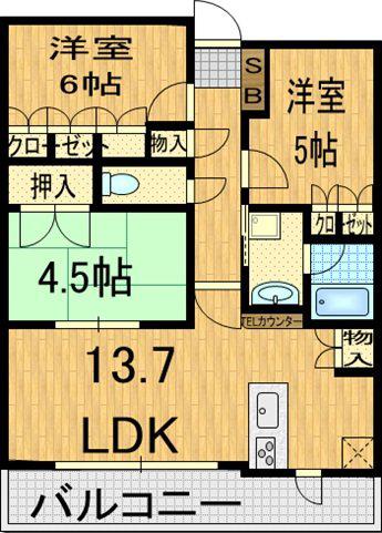 ネバーランド西京極(3LDK/5階)の間取り写真