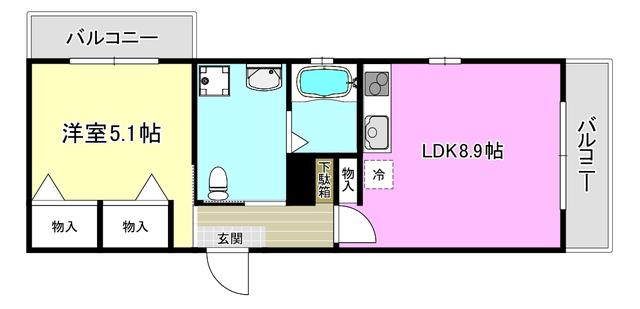 マーヴェラス箕面(1LDK/2階)の間取り写真