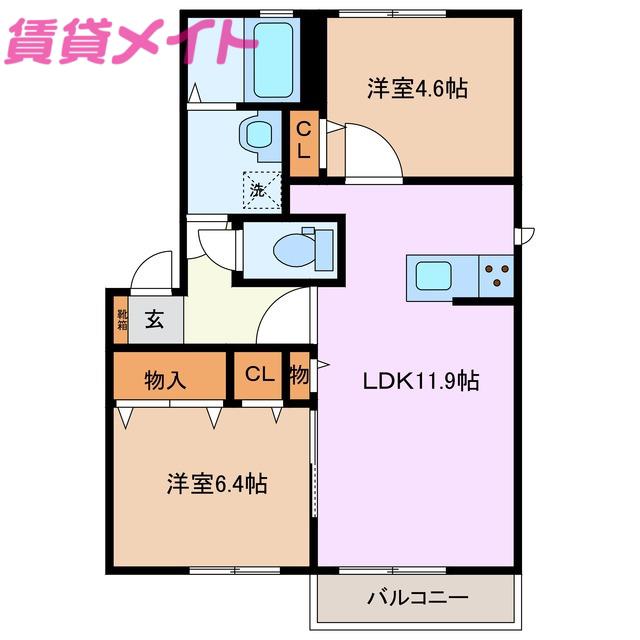 サミット B棟(2LDK/2階)の間取り写真