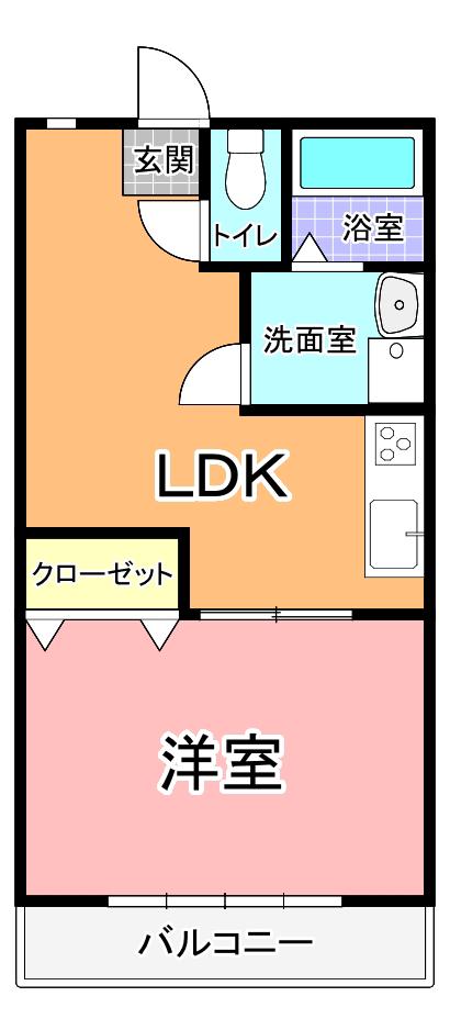 スカイコート(1LDK/2階)の間取り写真