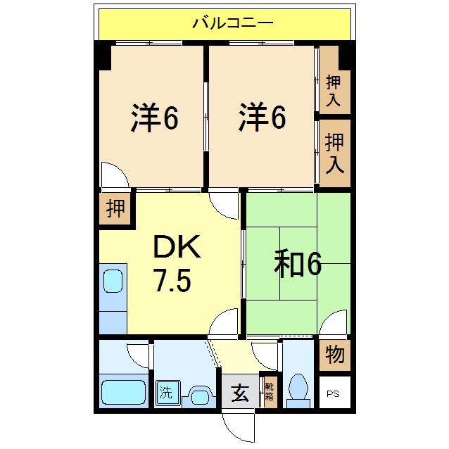 マンション エスポワール(3DK/3階)の間取り写真