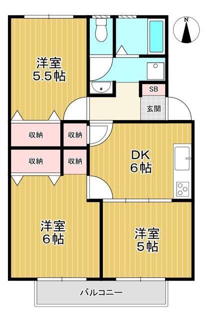 ドリームハイツカワセII(3DK/2階)の間取り写真