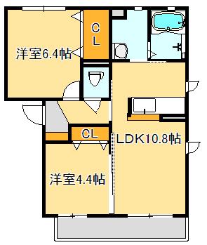 シャーメゾンあすと長町(2LDK/2階)の間取り写真