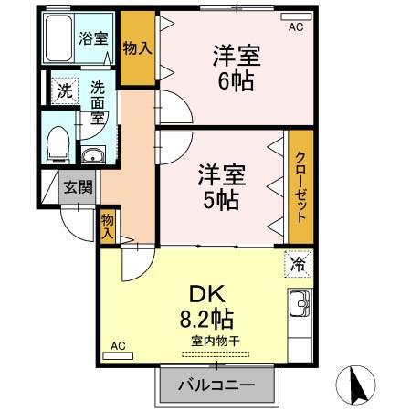 ベルジュネスJ(2DK/1階)の間取り写真