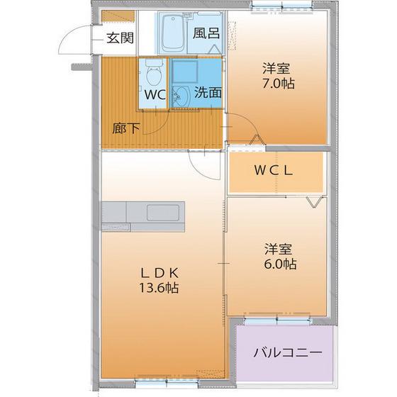 ハートフルクレア(2LDK/2階)の間取り写真