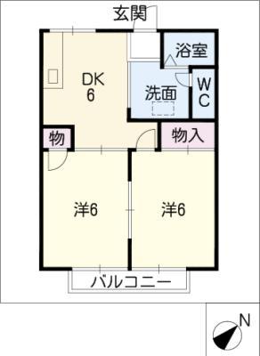 ファミーユ(2DK/2階)の間取り写真