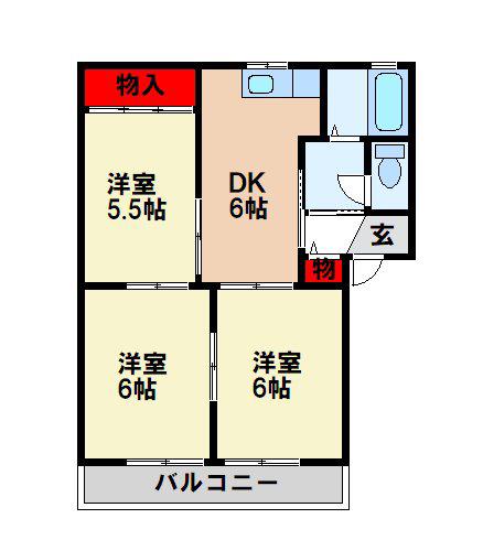 グリーンパルク都府楼 A(3DK/1階)の間取り写真