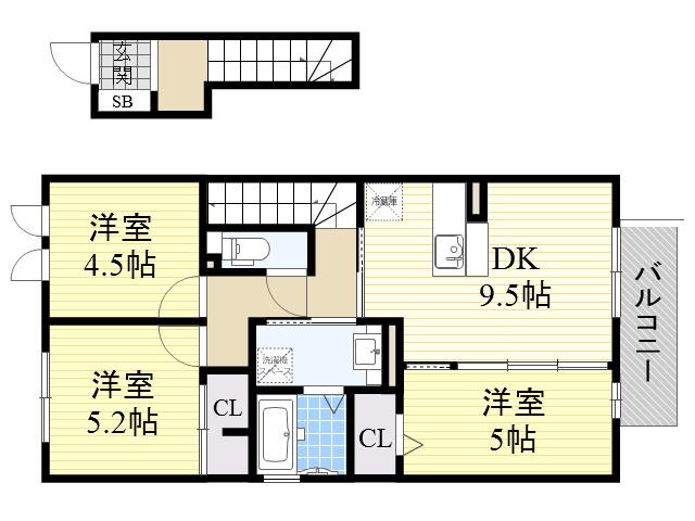 ハイツ東野Ⅱ(3DK/2階)の間取り写真
