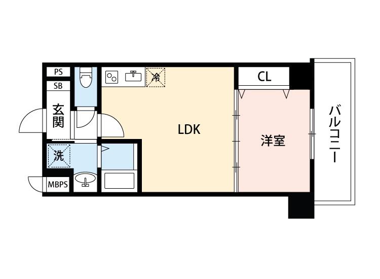 HALU江坂東(1LDK/6階)の間取り写真
