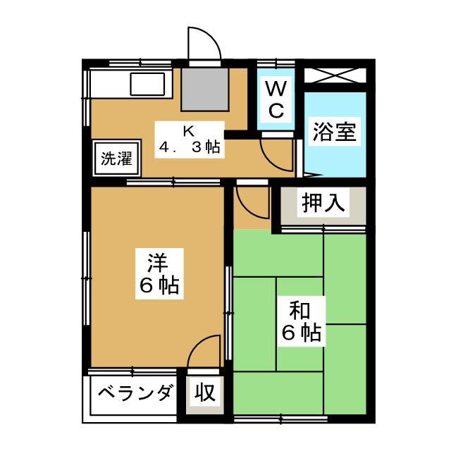 ハイツプリズムA棟(2K/1階)の間取り写真