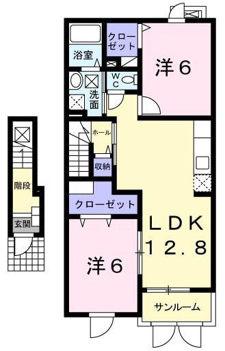 ウィスティリアパディ弐番館(2LDK/2階)の間取り写真